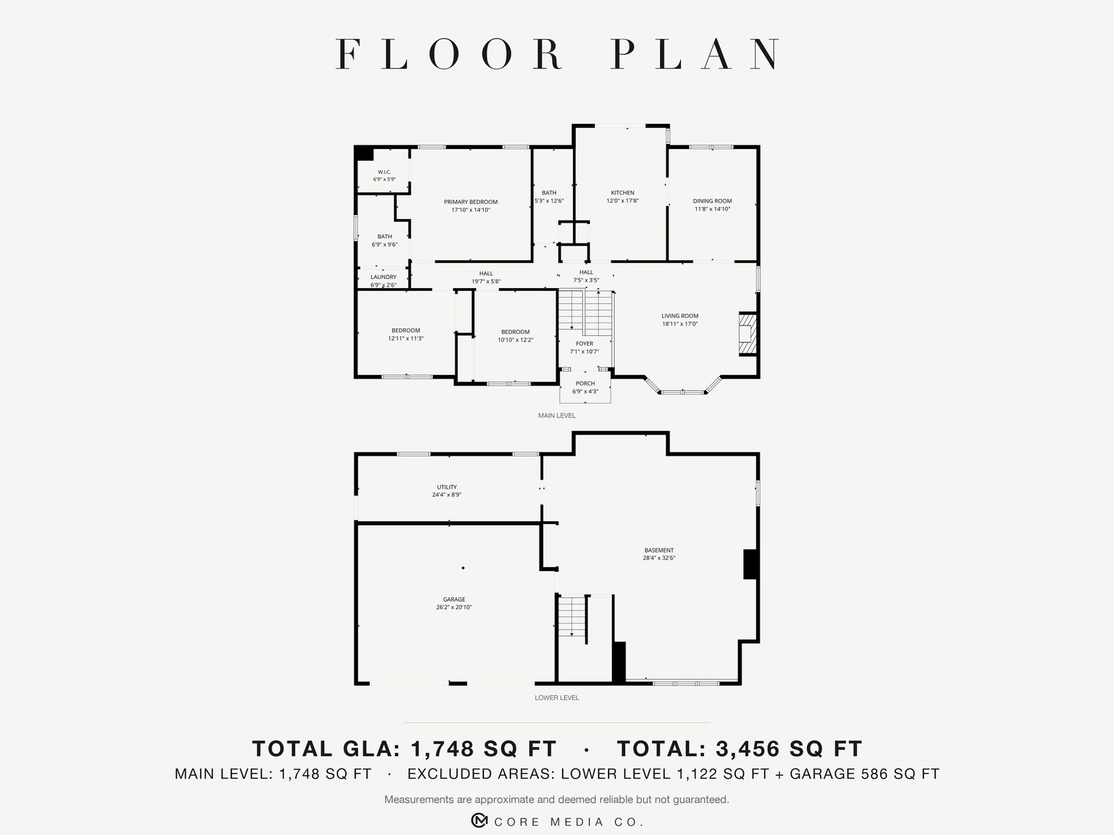 Branded floor plan with room dimensions and square footage summary